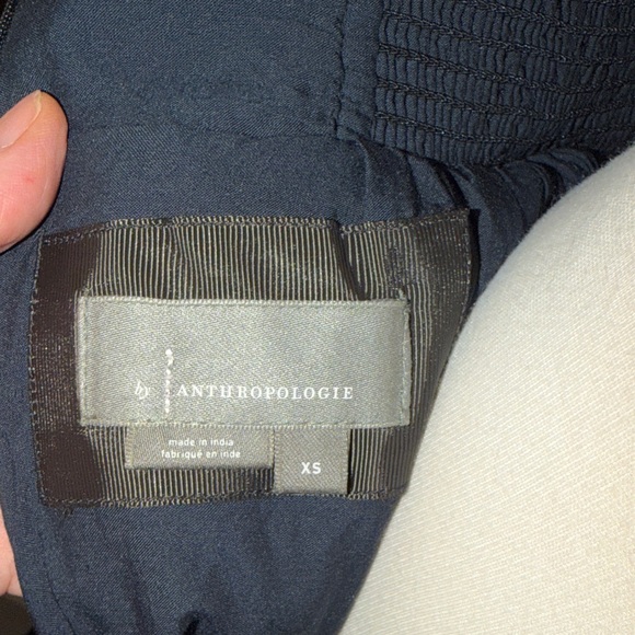 Anthropologie 100% Cotton Navy High-Low Dress with White Eyelet Trim - Picture 11 of 12